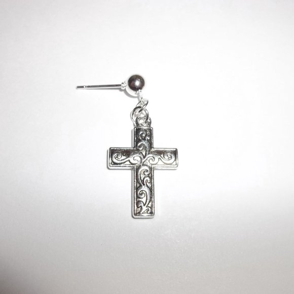 Unisex Silver Cross Earring Post Stud Silver Girl Boy Man Woman Simple NWT 5480 - Picture 4 of 9